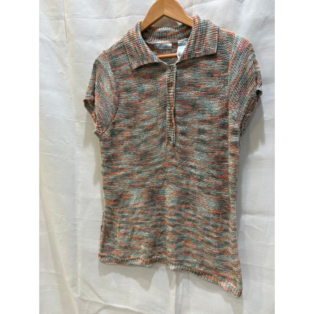 JH Collectibles Multi Color Knit Polo Shirt Top Womens Size Large Short Sleeve